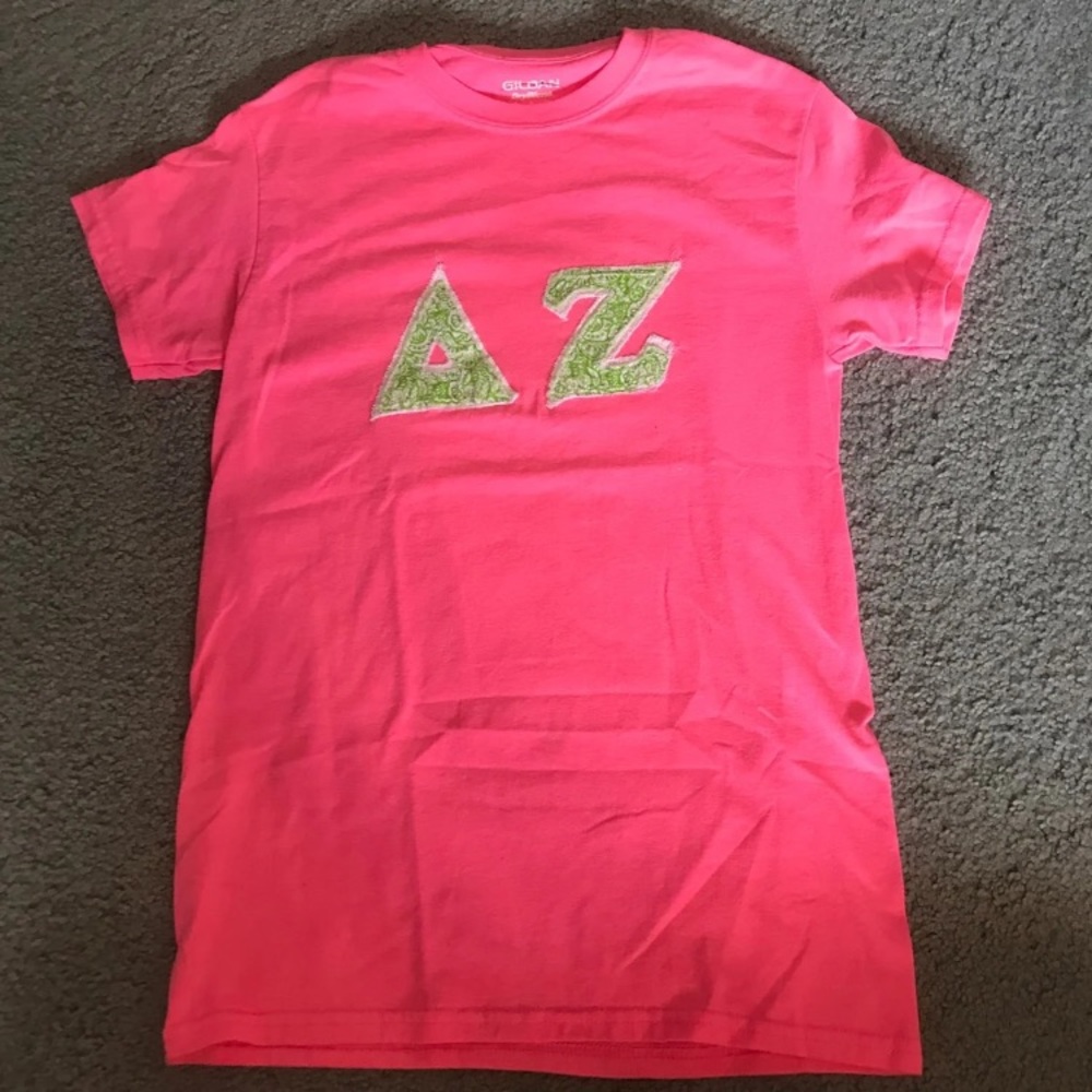 Delta Zeta Pink & Green Stitched Letters